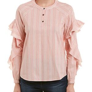 Ella Moss Pink and White Ruffled Long Sleeve Blouse